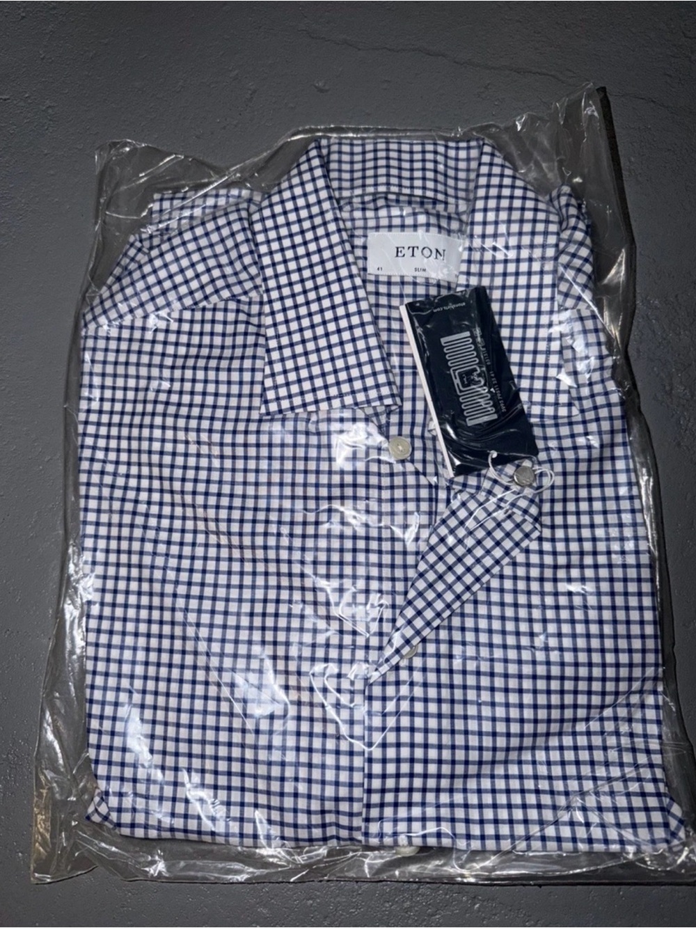 NWT SEALED Eton Men's Blue Slim Fit Tattersall Dress Shirt Size 41/16